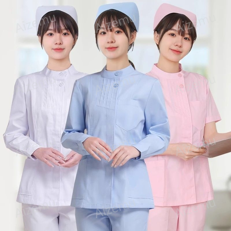 Pink Long Sleeve Nurse Uniform - Medical Lab Logo ulasan dan harga