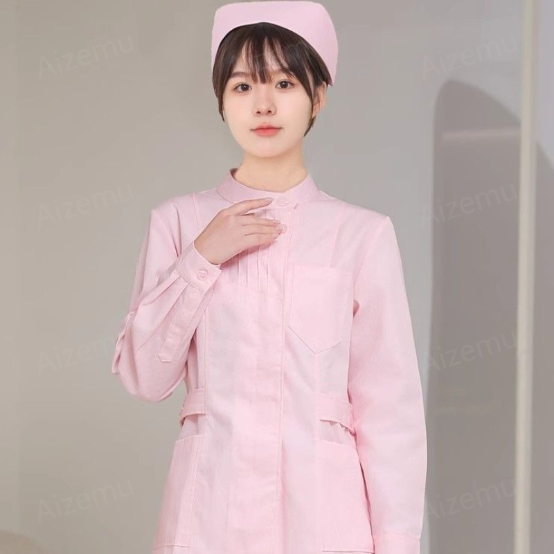 Pink Long Sleeve Nurse Uniform - Medical Lab Logo ulasan dan harga